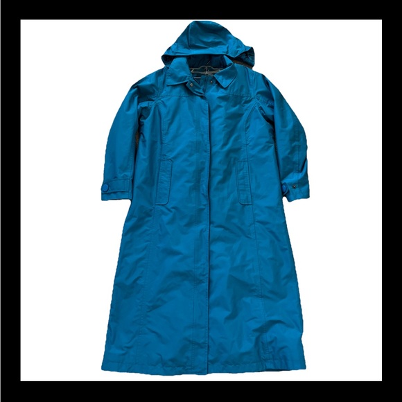 LL Bean Trench Coat Women’s Small Petite Teal Rain Jacket WOOL LINER Excellent - Picture 1 of 8